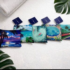 SET OF 5 TROPICAL SCENES UNITED AIRLINES AMENITY HYGIENE KIT/BAG CHRISTIE SHINN